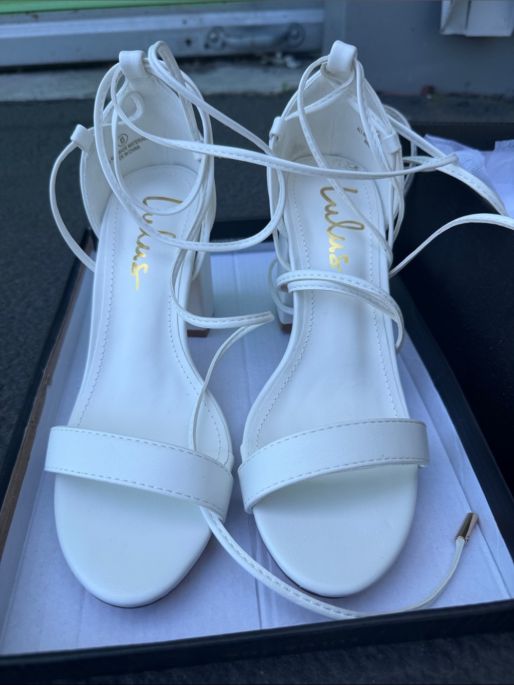 Lulu's White Lace-Up Block Heel Sandals
